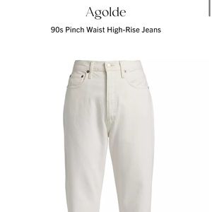 AGOLDE 90s Pinch Waist High-Rise Jeans | white denim with gold stitching